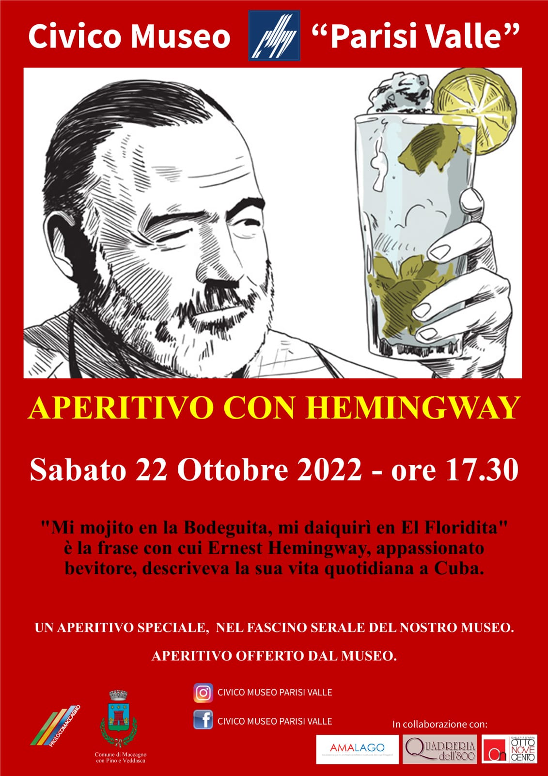 Locandina aperitivo con Hemingway